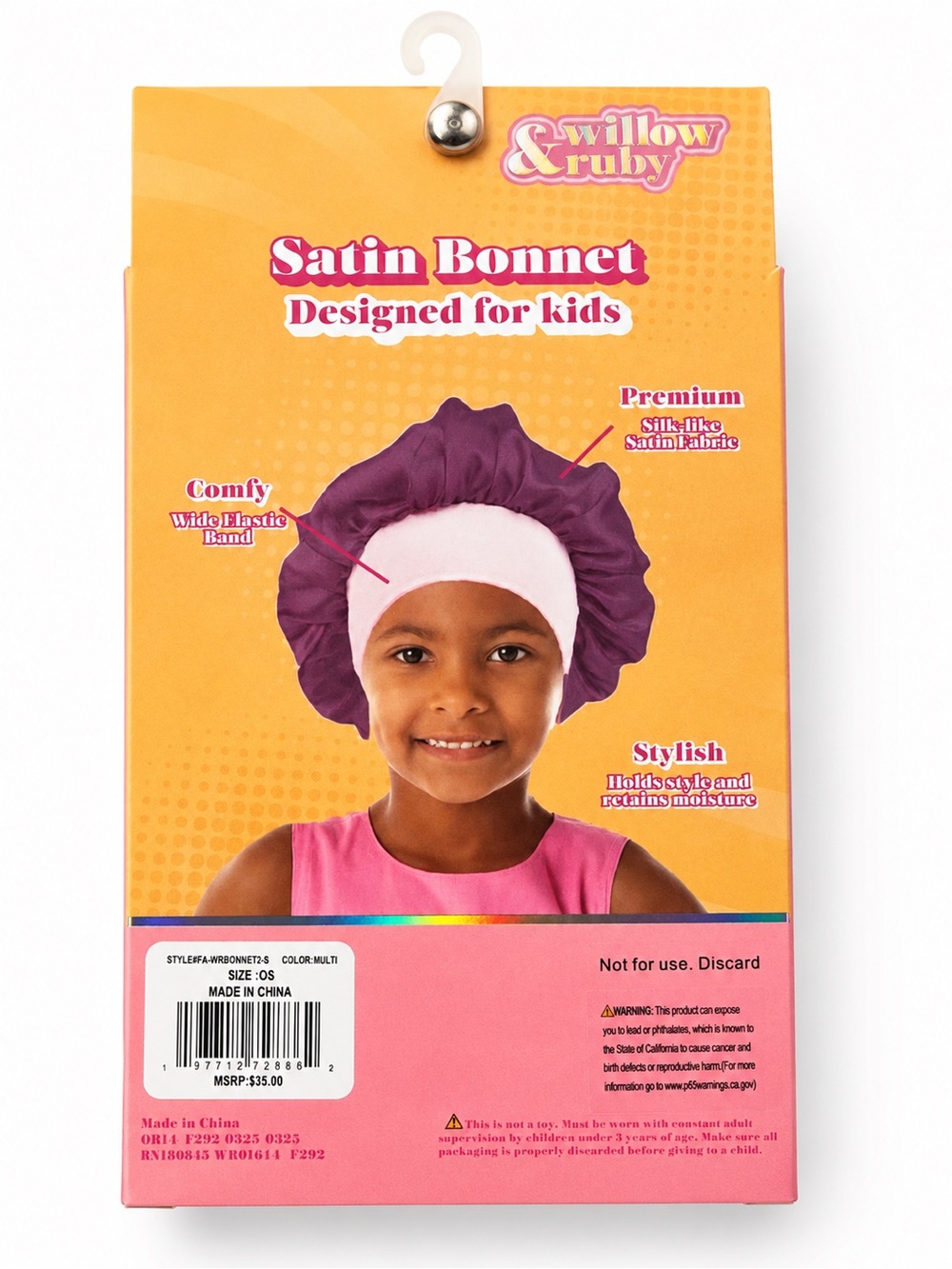 Willow & Ruby Satin Bonnet for Kids - Purple & Pink (2 Pack) Sleep Cap Ages 3-13 - Picture 2 of 4